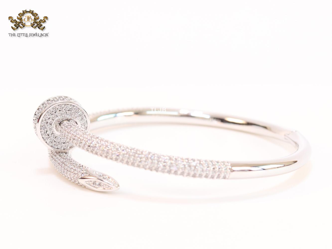 Platinum nail and cz openable bracelet