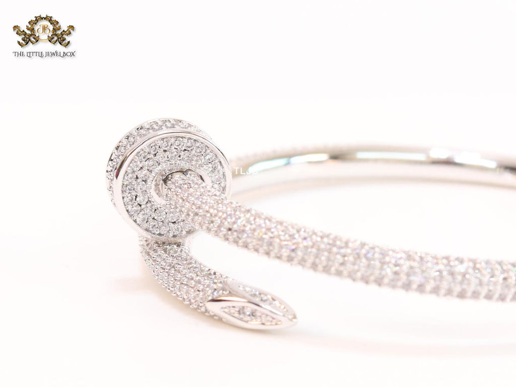 Platinum nail and cz openable bracelet