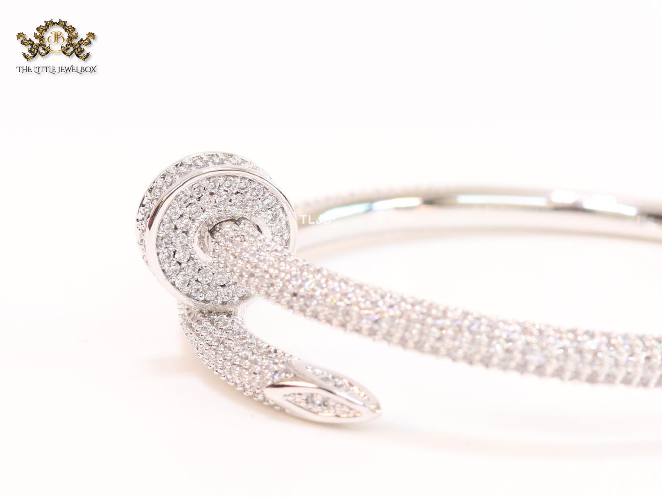 Platinum nail and cz openable bracelet
