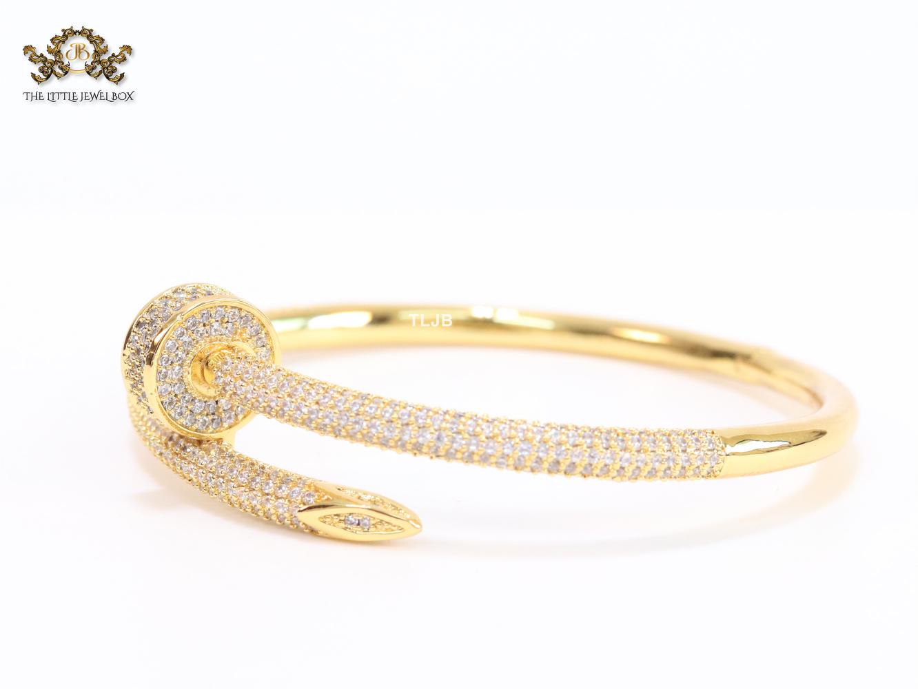 Gold nail and cz openable bracelet
