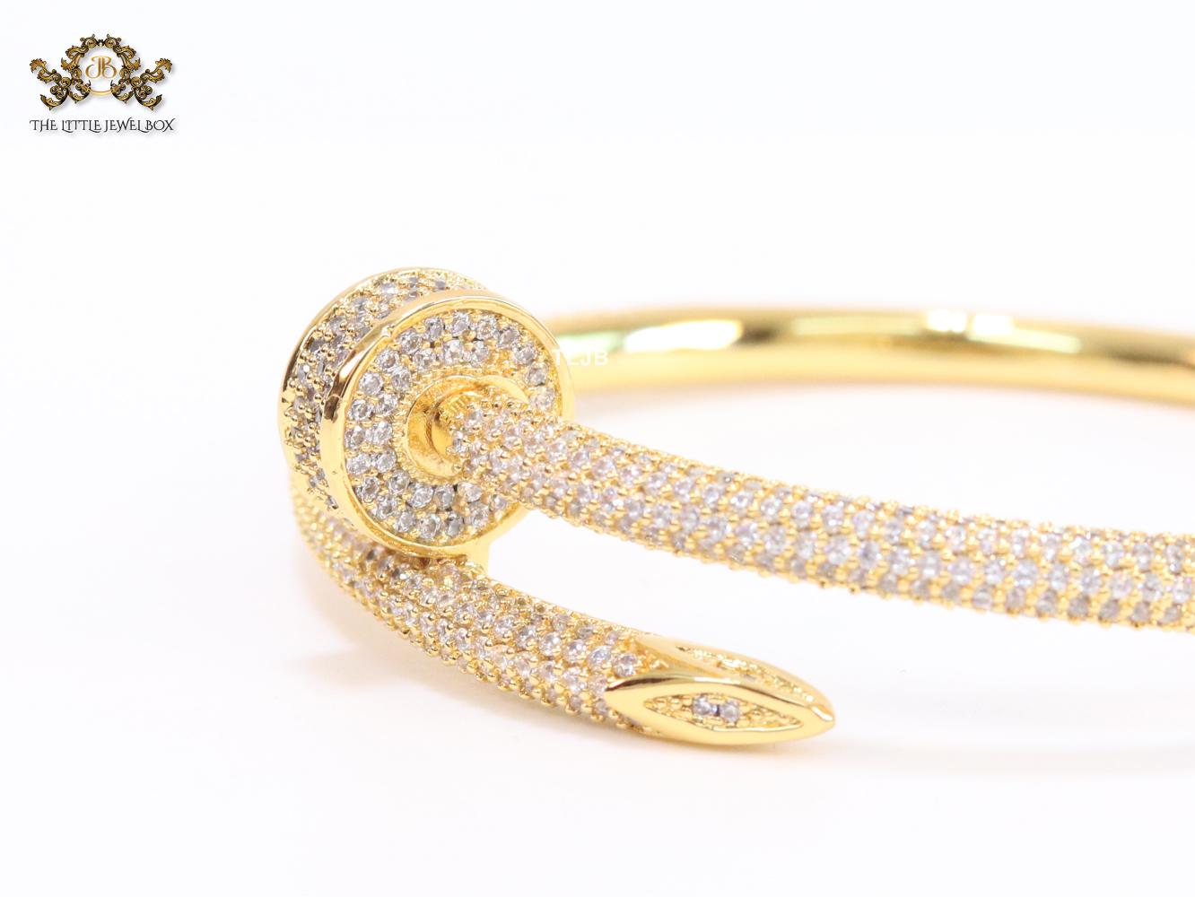 Gold nail and cz openable bracelet