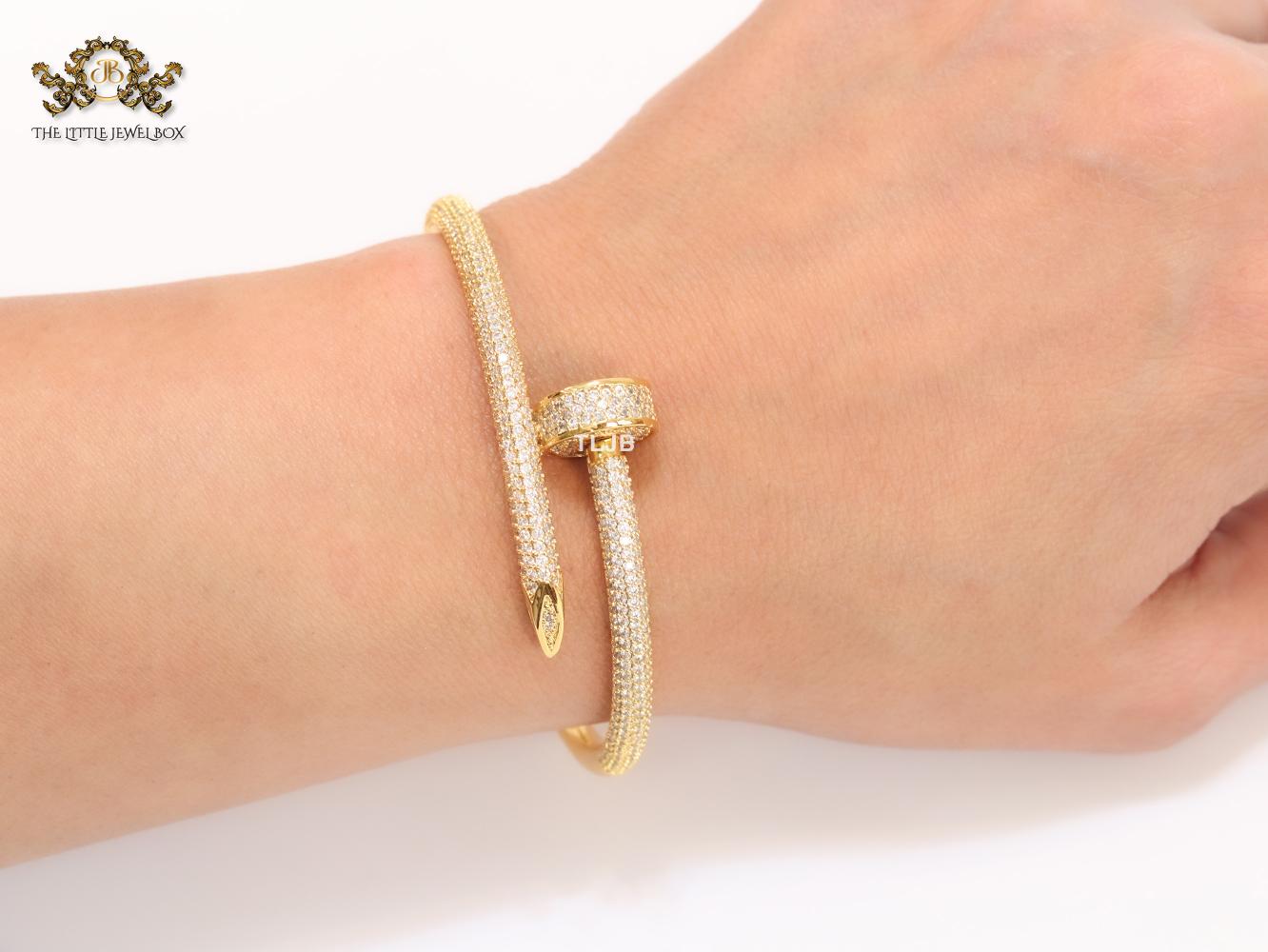 Gold nail and cz openable bracelet