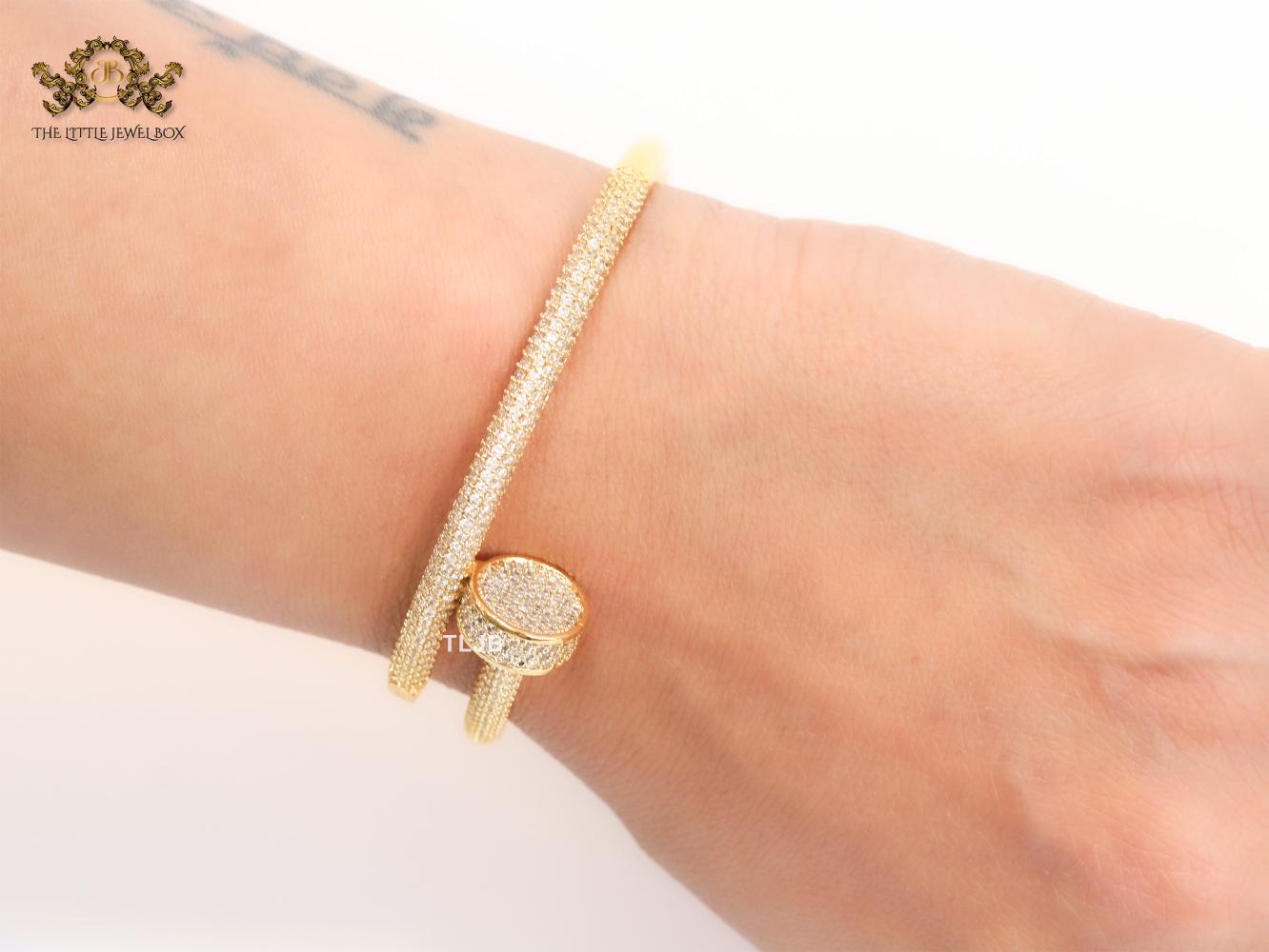 Gold nail and cz openable bracelet