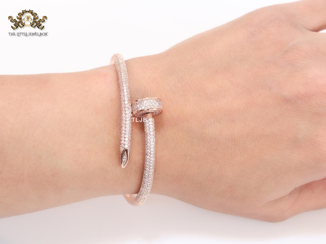 Rose gold nail and cz openable bracelet