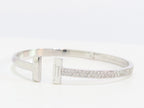 Alphabet T bracelet with half CZ in platinum finish