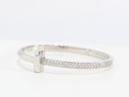 Alphabet T bracelet with half CZ in platinum finish