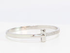 Alphabet T bracelet with half CZ in platinum finish