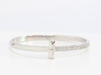 Alphabet T bracelet with half CZ in platinum finish