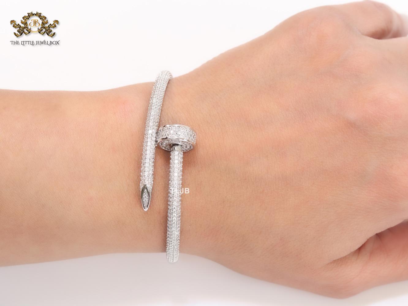 Platinum nail and cz openable bracelet