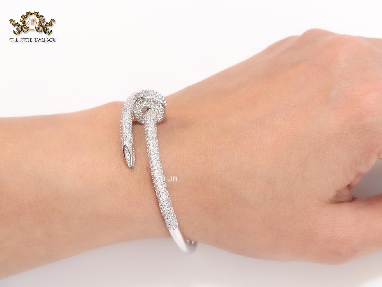 Platinum nail and cz openable bracelet