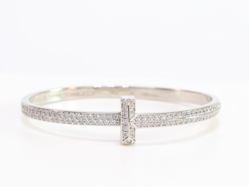 Alphabet T bracelet with full CZ in platinum finish