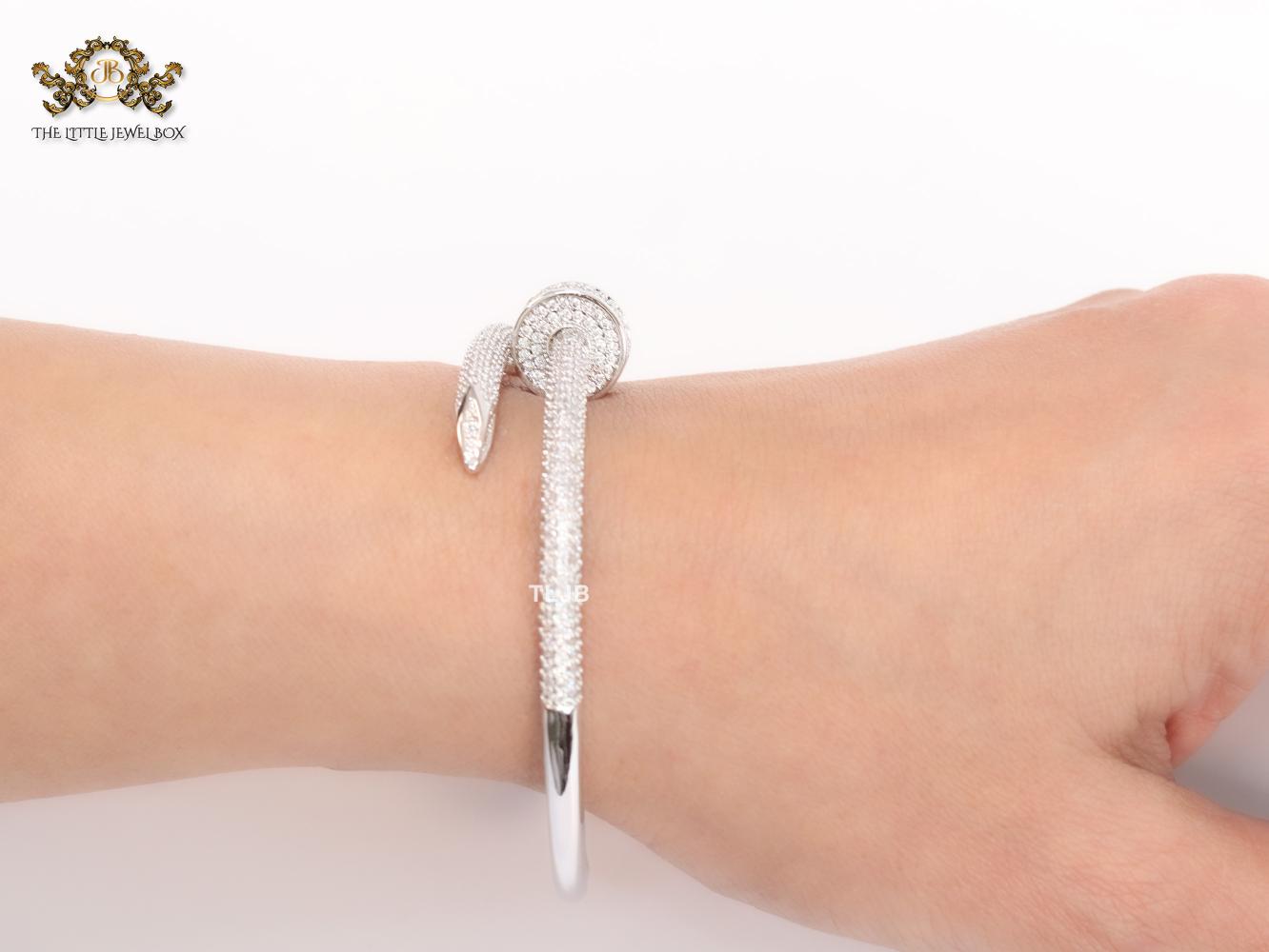 Platinum nail and cz openable bracelet