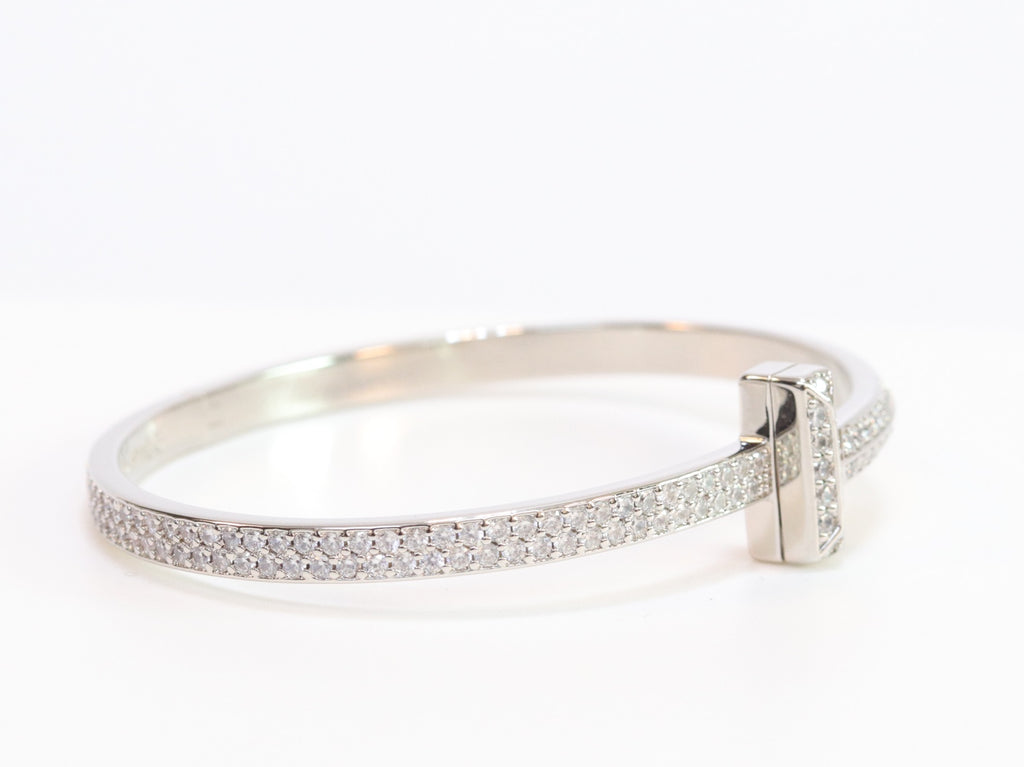 Alphabet T bracelet with full CZ in platinum finish