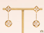 Gold plated dangle earrings with MOP clover flower motifs