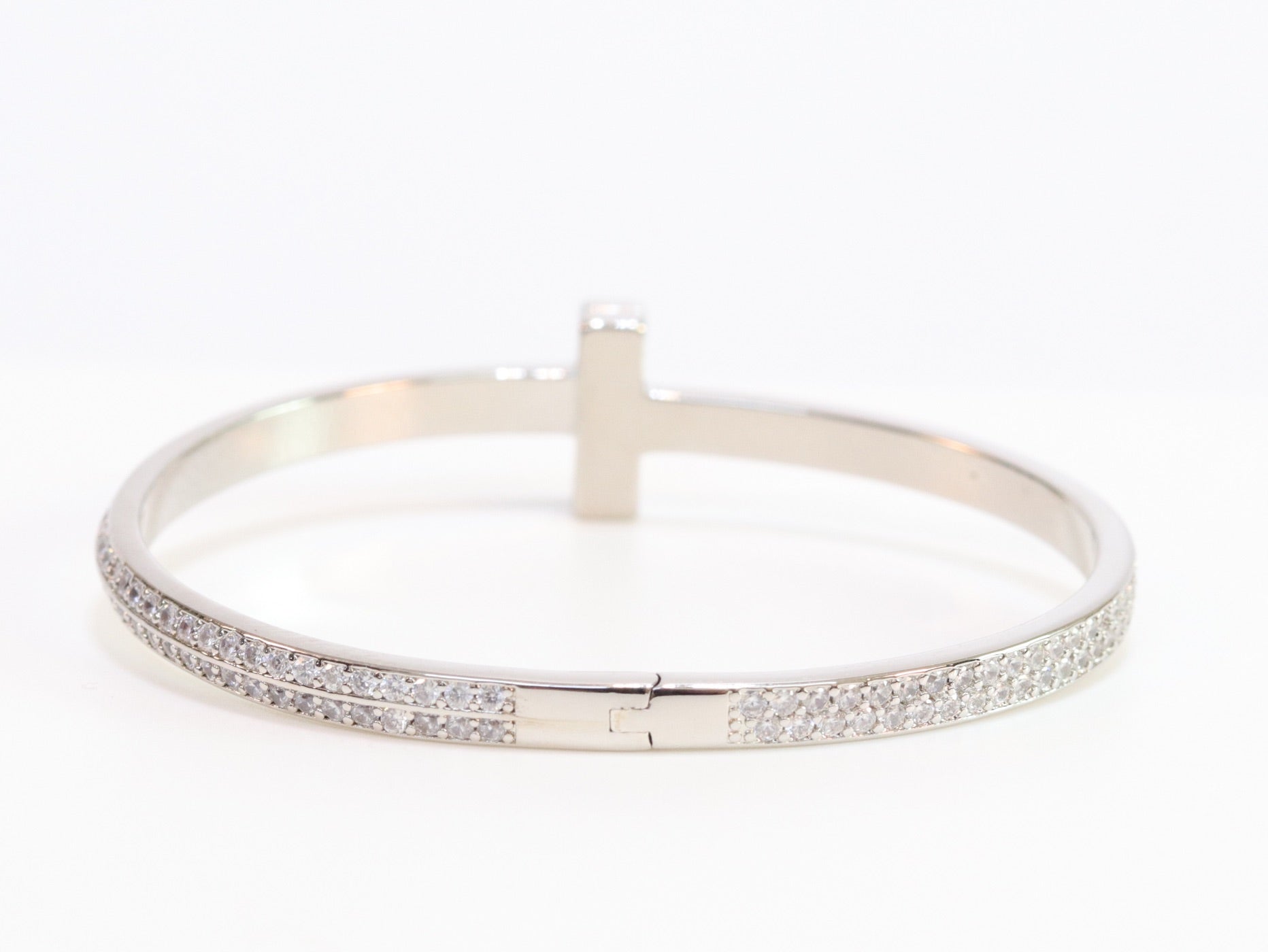 Alphabet T bracelet with full CZ in platinum finish