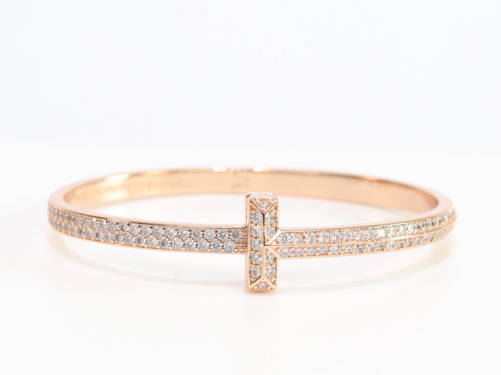 Alphabet T bracelet with full CZ in rose gold finish