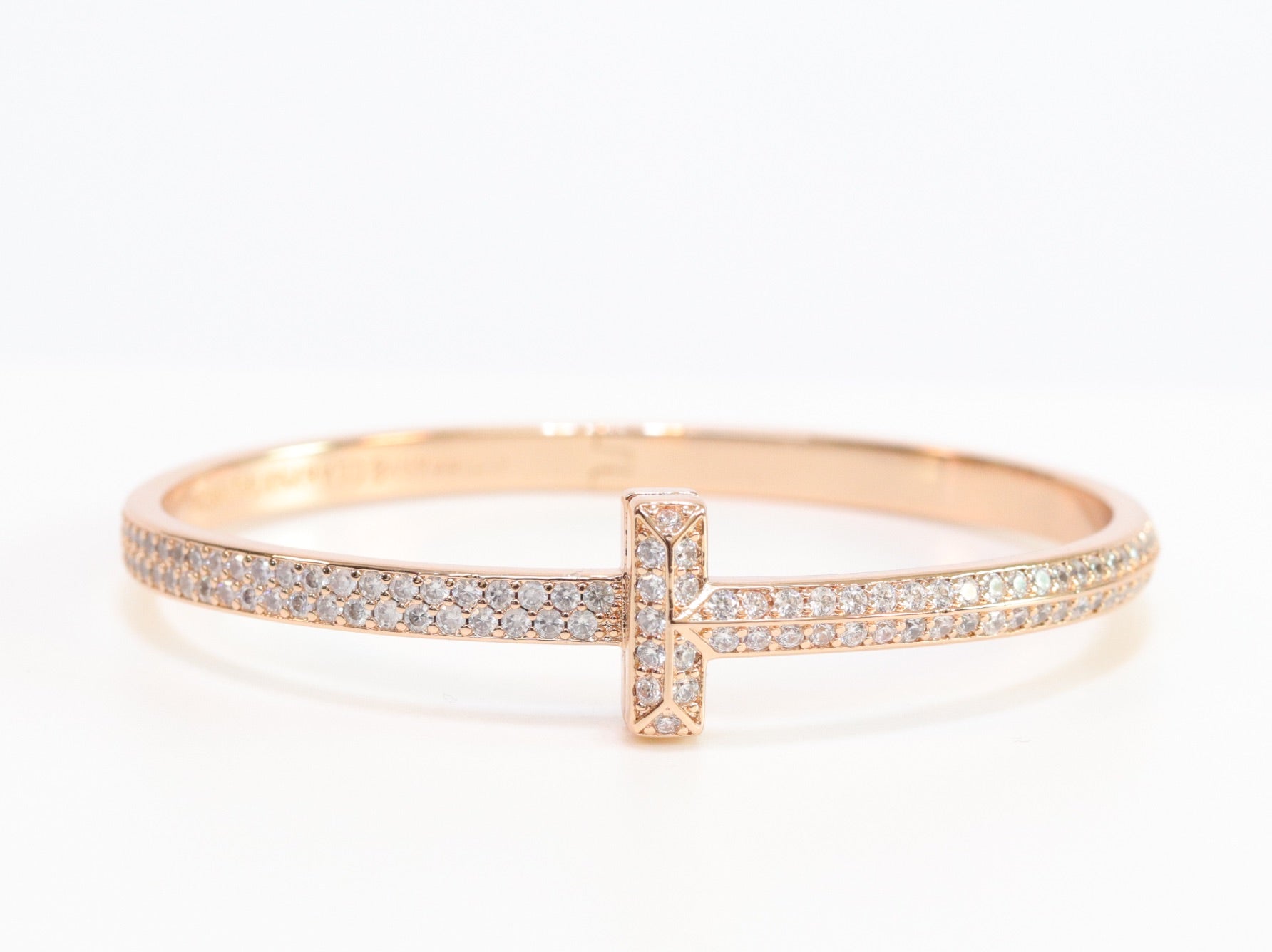 Alphabet T bracelet with full CZ in rose gold finish