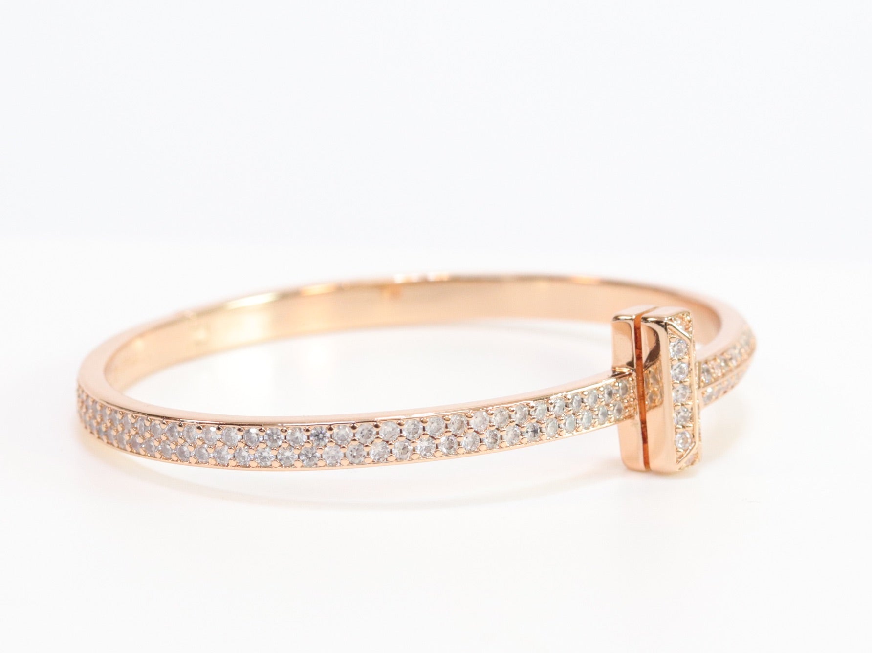 Alphabet T bracelet with full CZ in rose gold finish