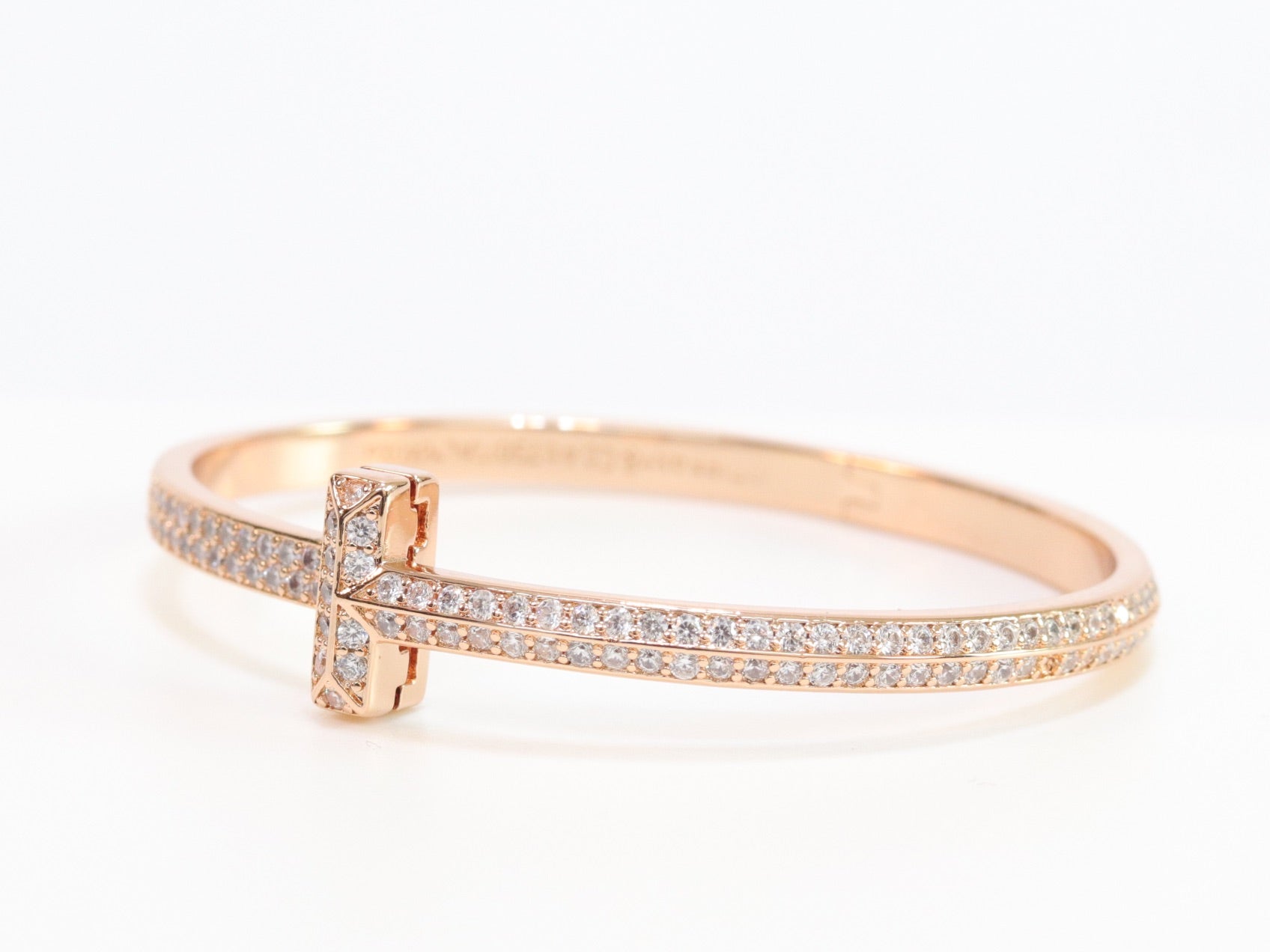 Alphabet T bracelet with full CZ in rose gold finish