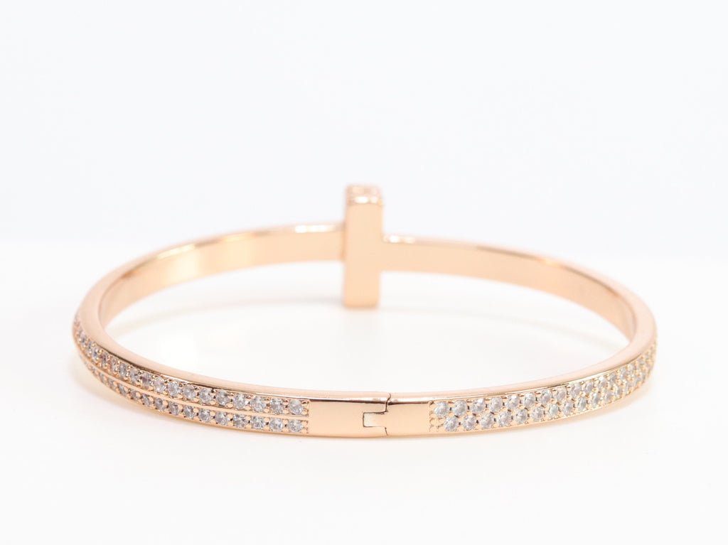 Alphabet T bracelet with full CZ in rose gold finish