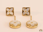 Gold plated dangle earrings with MOP clover flower motifs
