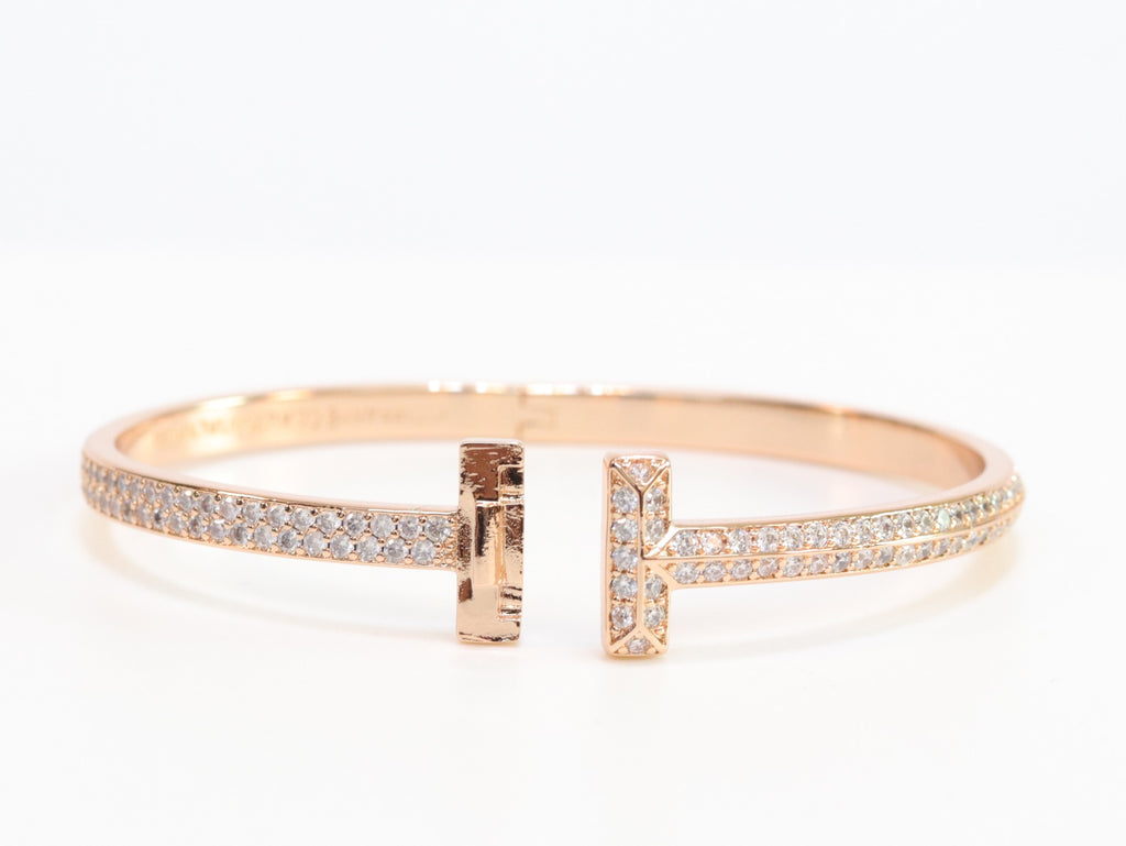 Alphabet T bracelet with full CZ in rose gold finish