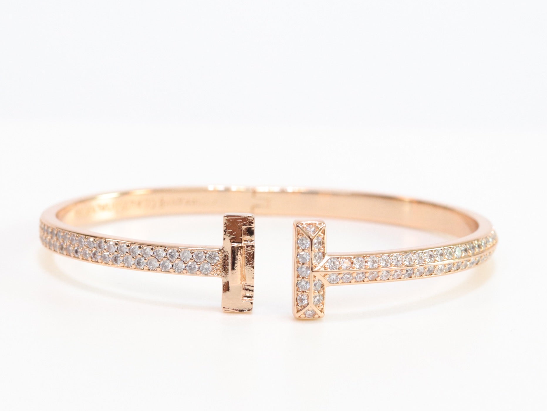 Alphabet T bracelet with full CZ in rose gold finish