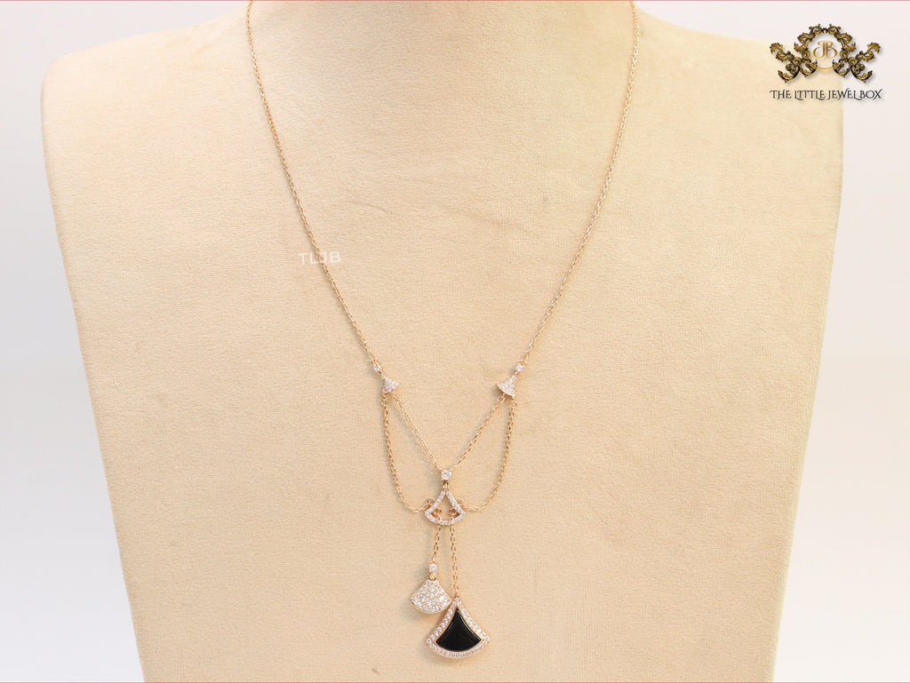 Black enamel and Cz charms chain