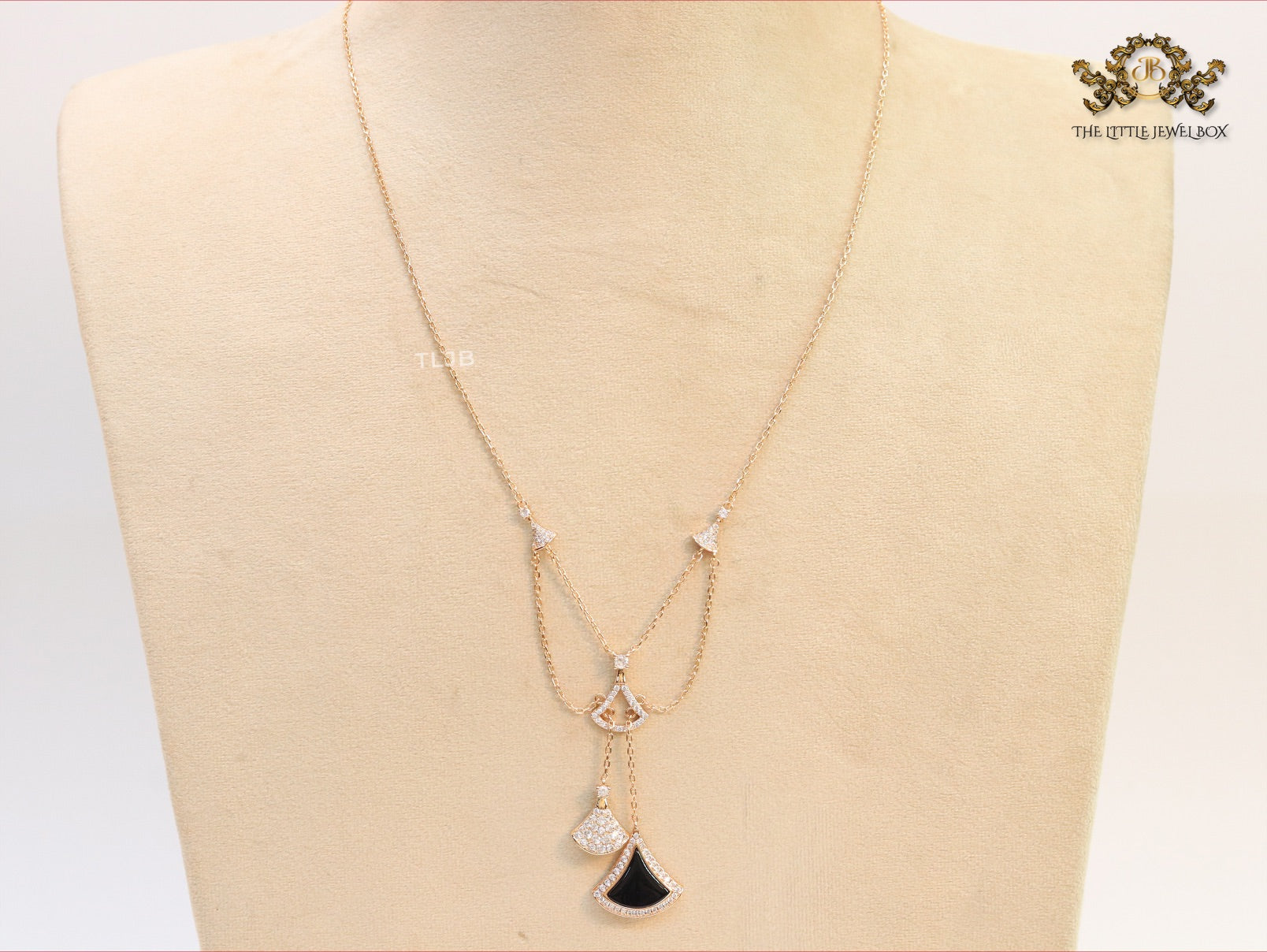 Black enamel and Cz charms chain