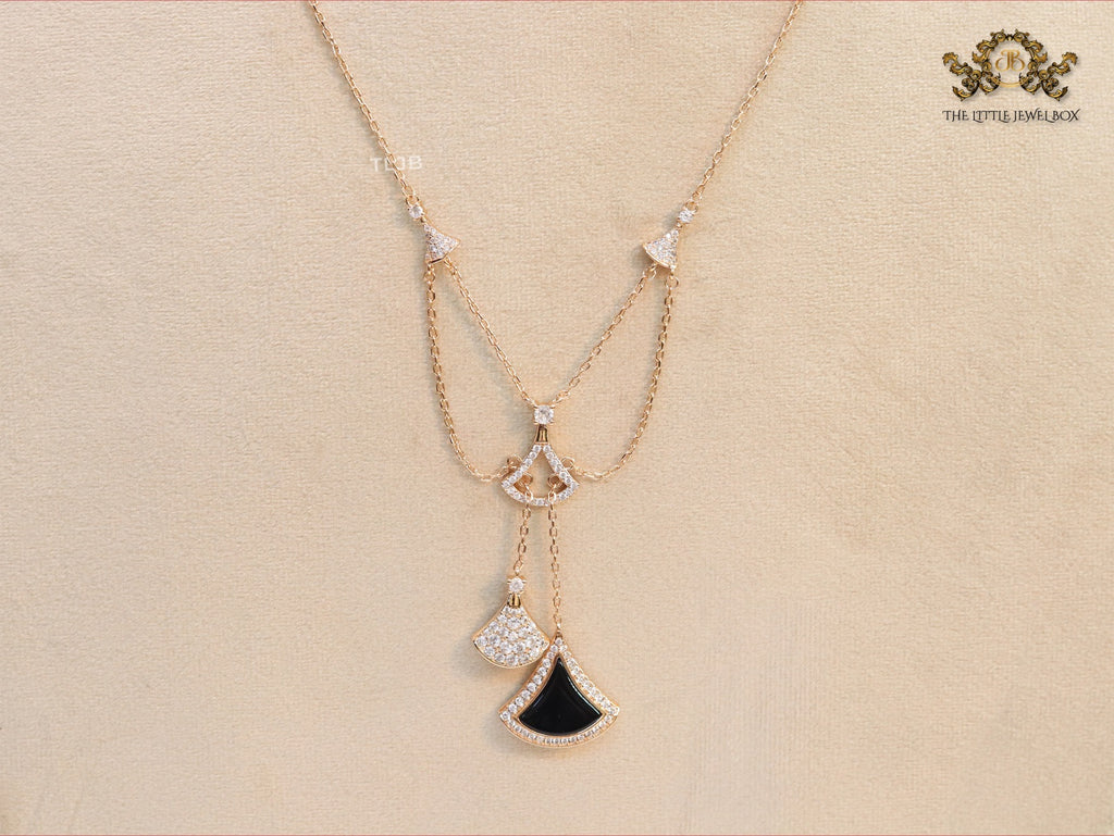 Black enamel and Cz charms chain