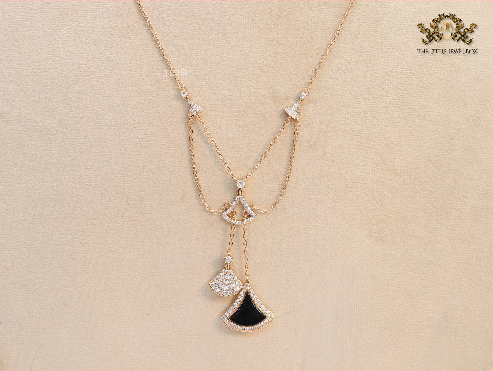 Black enamel and Cz charms chain