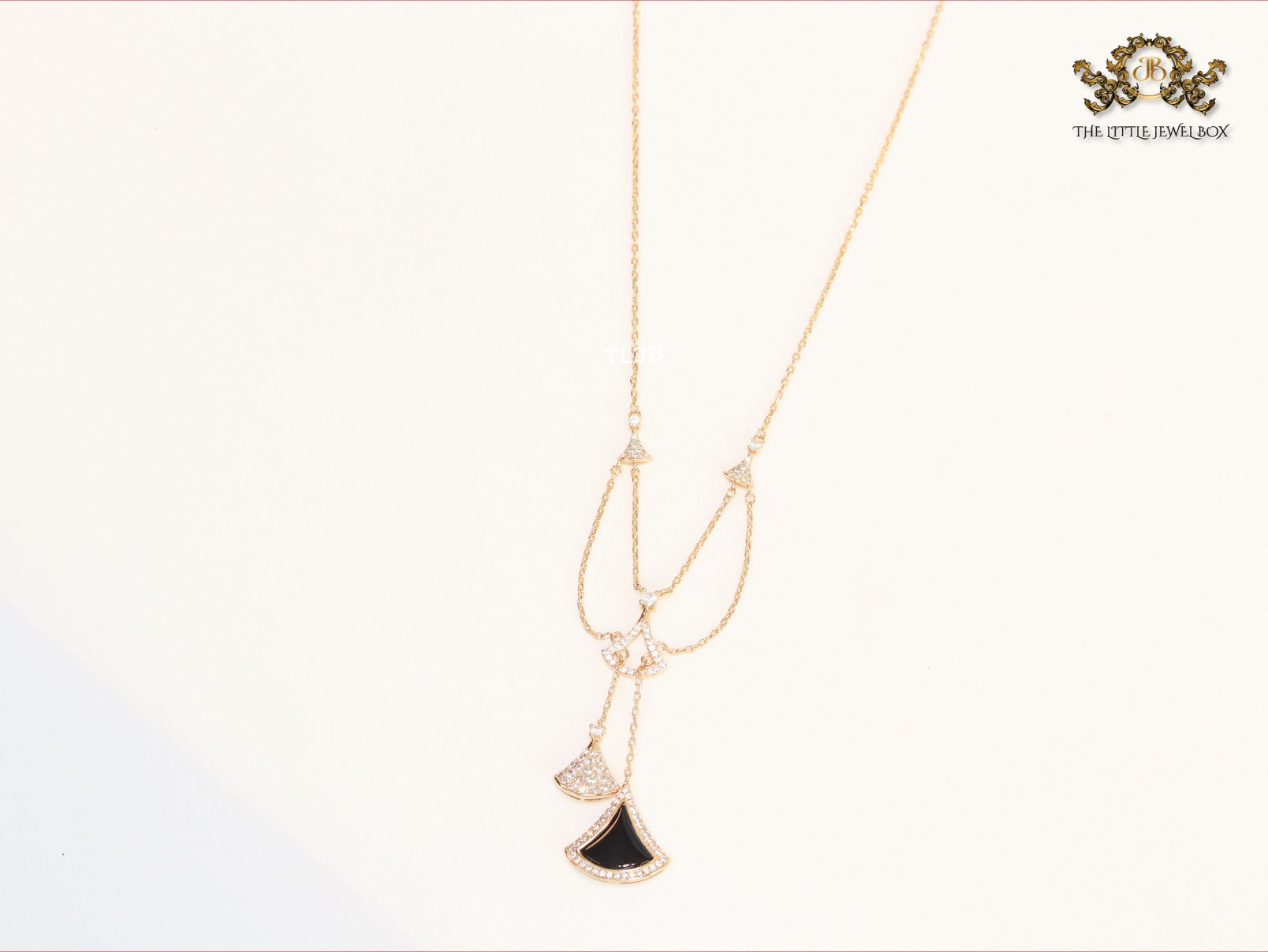 Black enamel and Cz charms chain