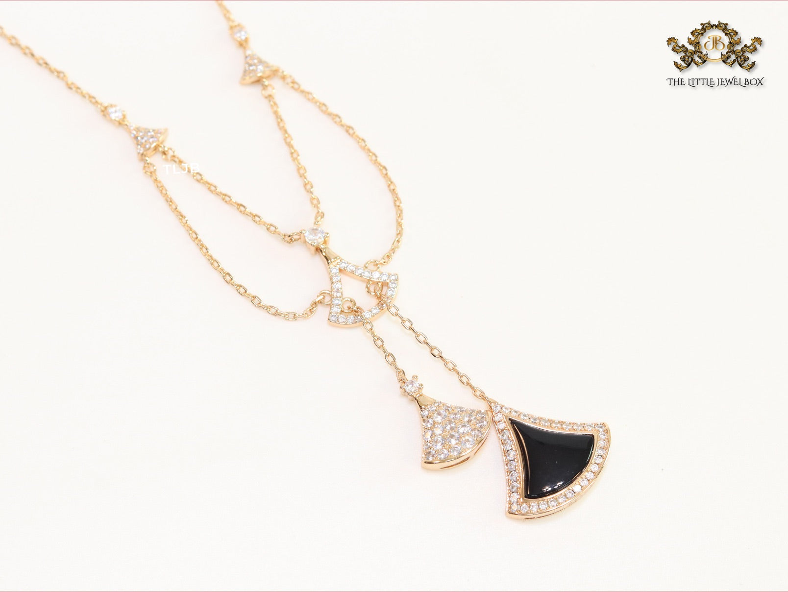 Black enamel and Cz charms chain