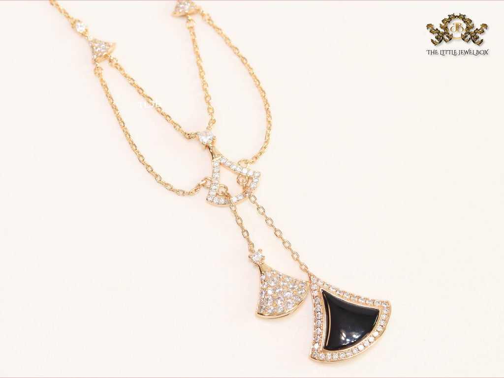 Black enamel and Cz charms chain