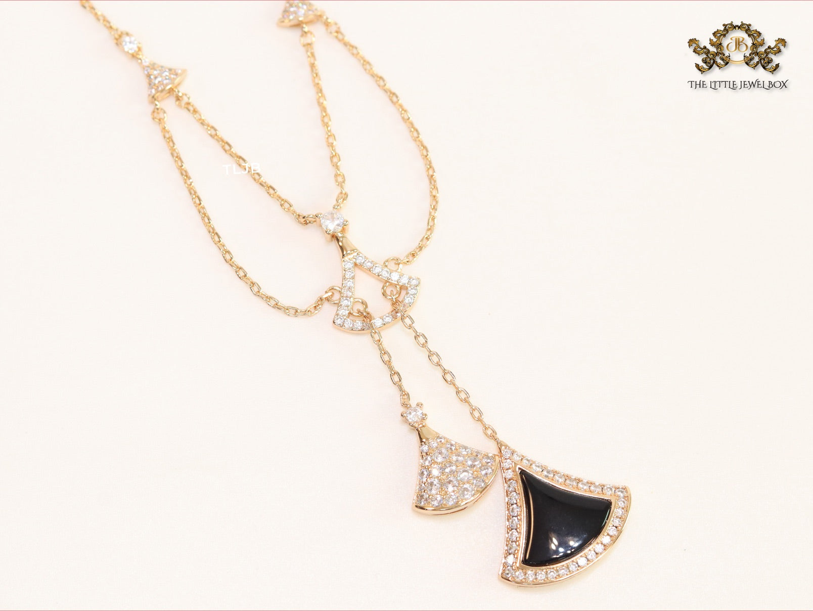 Black enamel and Cz charms chain