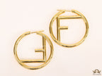 Gold plated hoops with alphabet F motif 40mm
