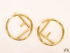 Gold plated hoops with alphabet F motif 40mm