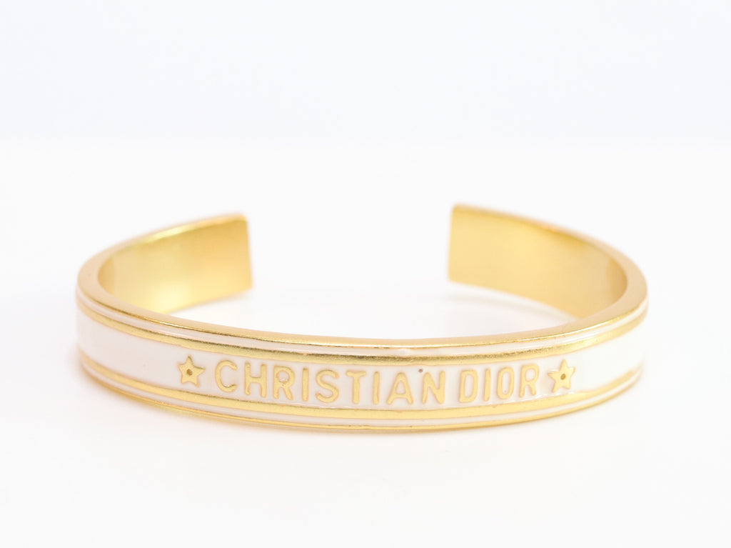 Alphabet C & D white open bracelet in gold finish