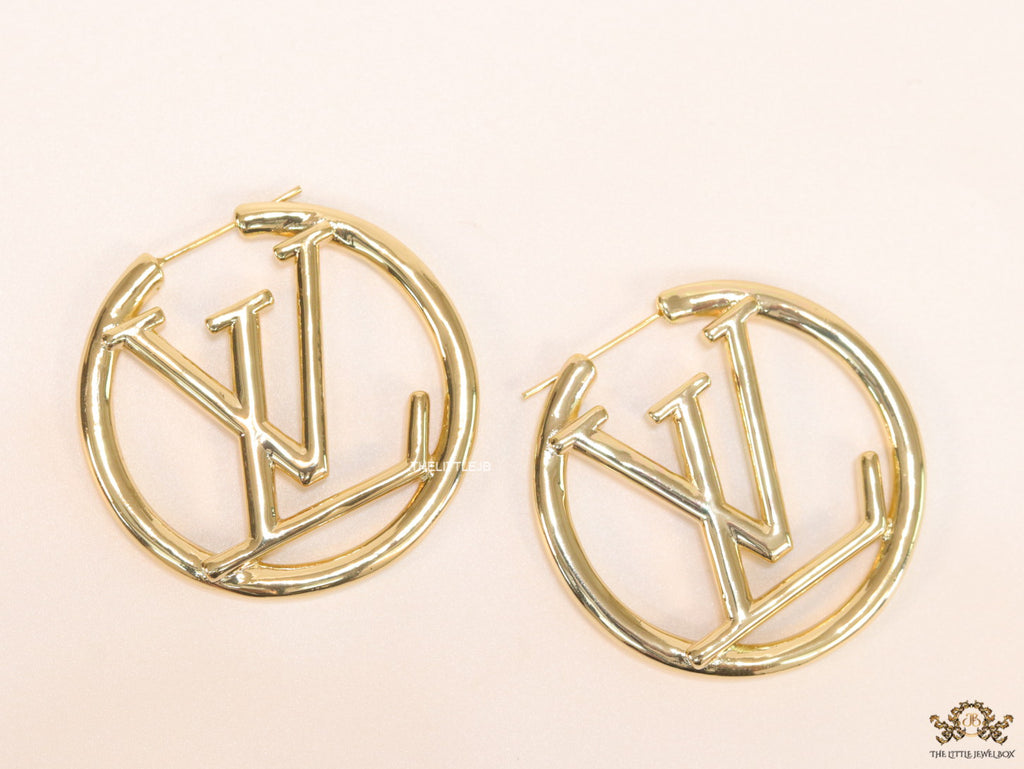 Gold plated L and V alphabet hoops 40 mm