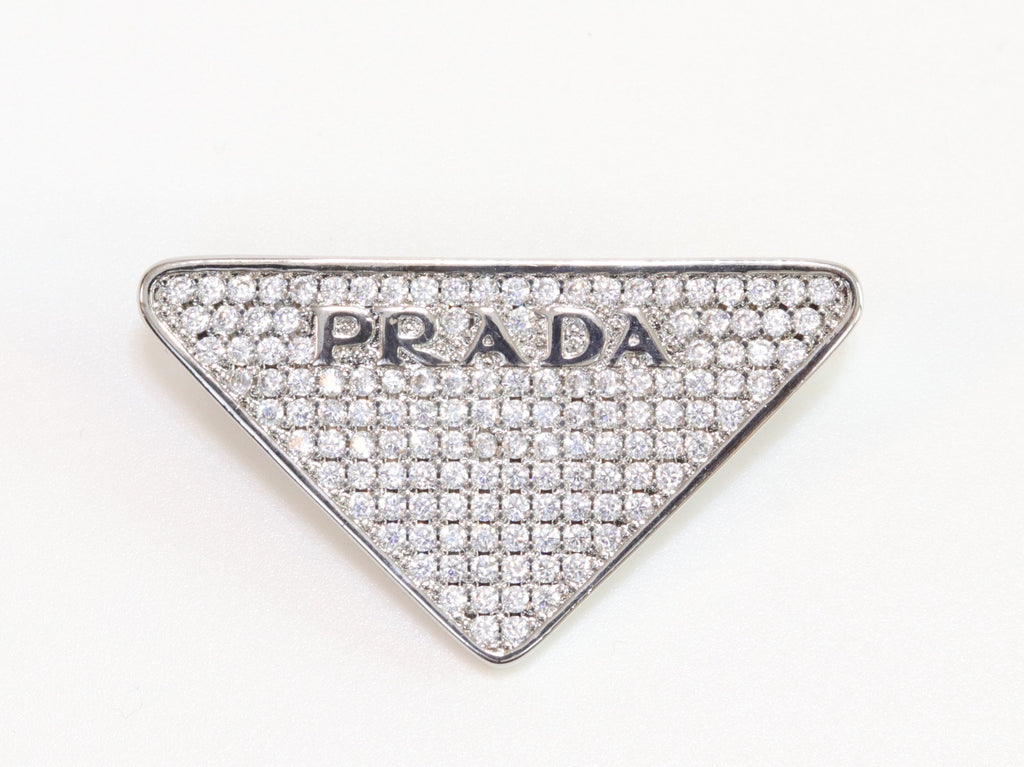 Alphabet P triangle CZ brooch in platinum finish