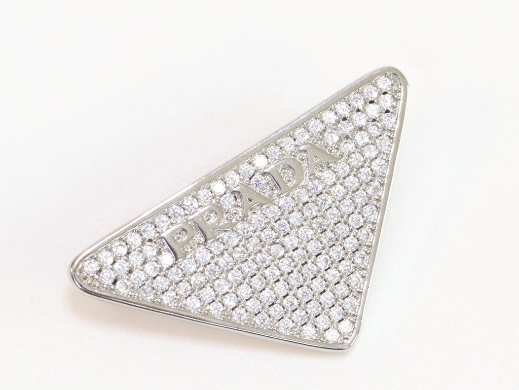 Alphabet P triangle CZ brooch in platinum finish