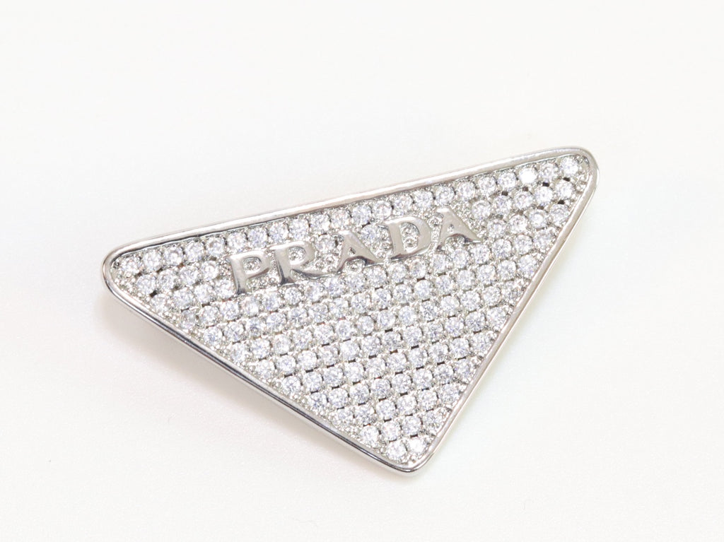 Alphabet P triangle CZ brooch in platinum finish