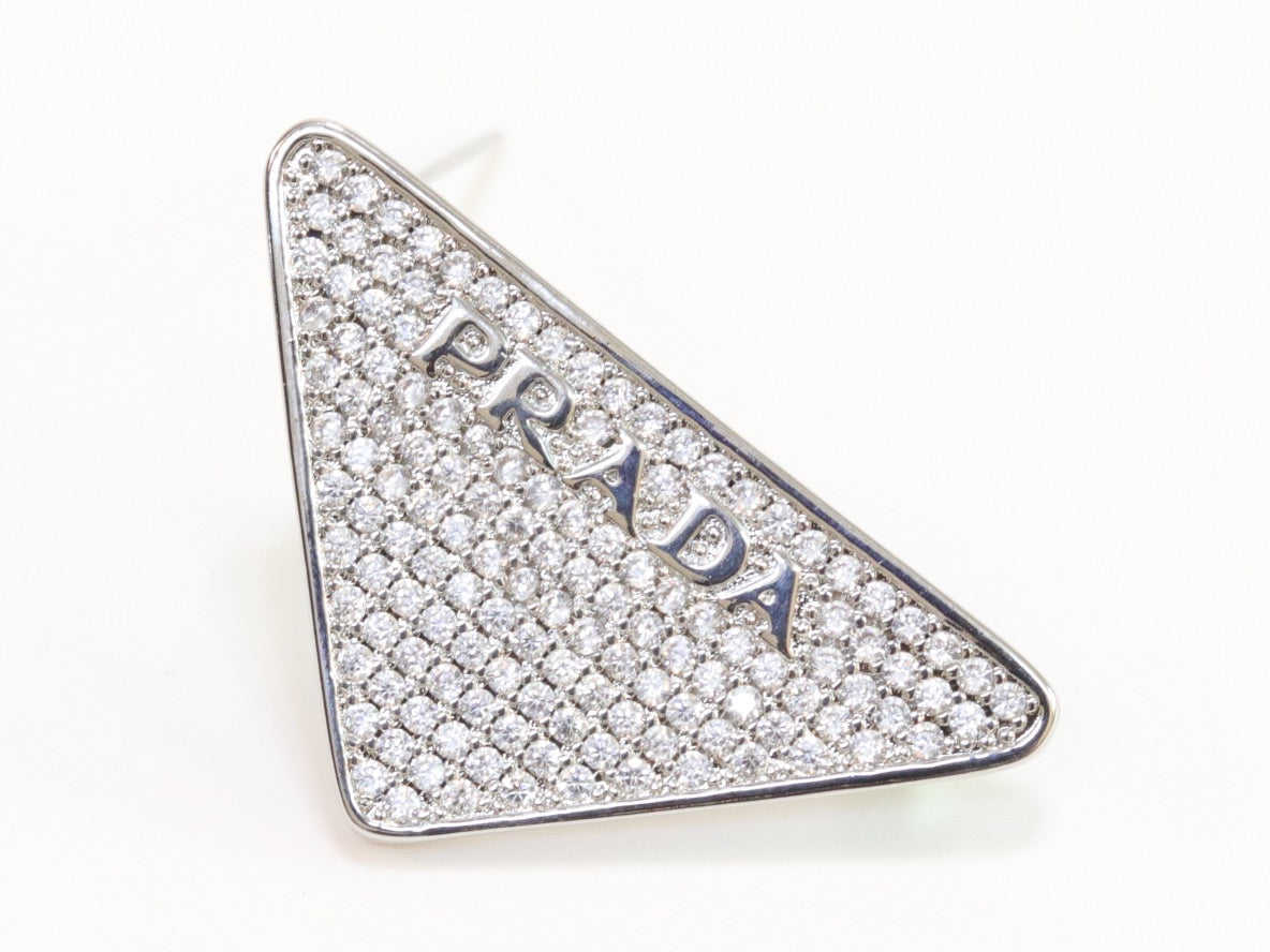 Alphabet P triangle CZ brooch in platinum finish
