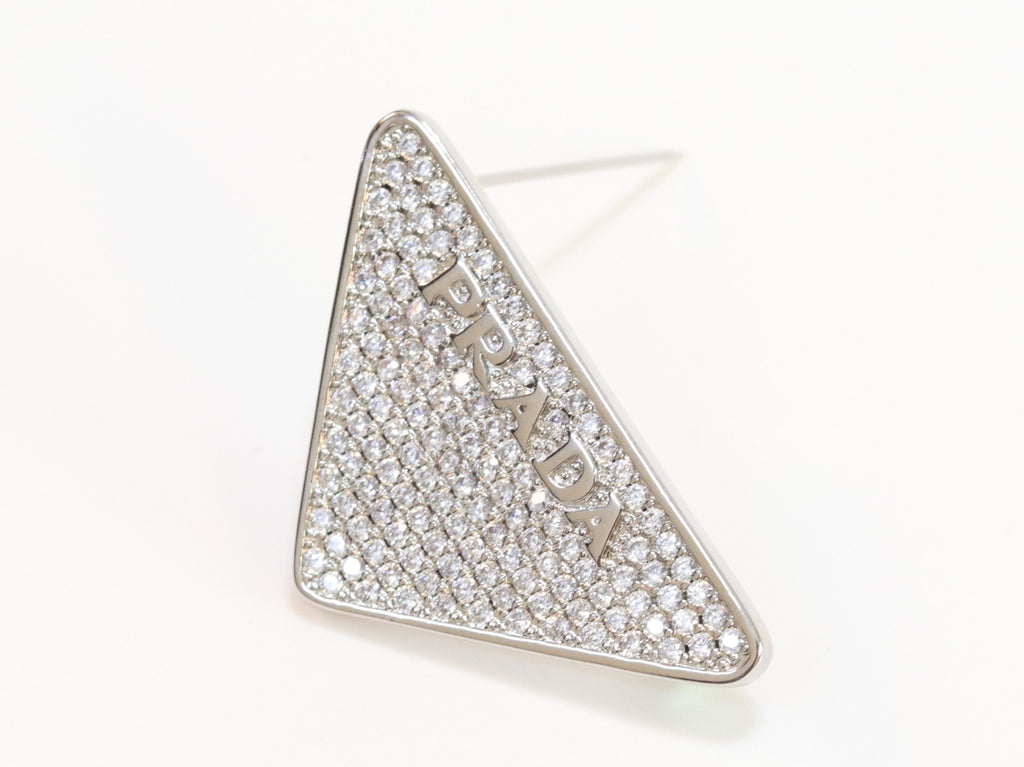 Alphabet P triangle CZ brooch in platinum finish