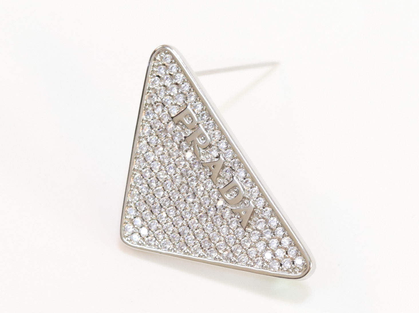 Alphabet P triangle CZ brooch in platinum finish