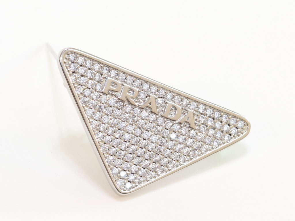 Alphabet P triangle CZ brooch in platinum finish