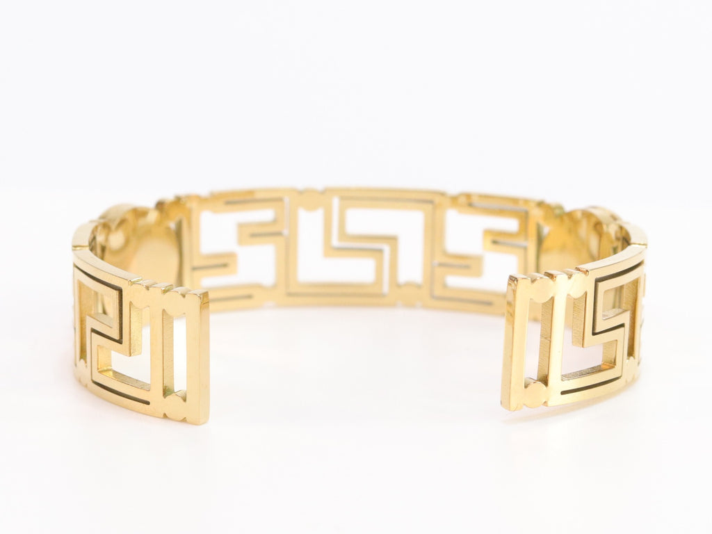 Alphabet V and Medusa Open Bracelet with gold finish