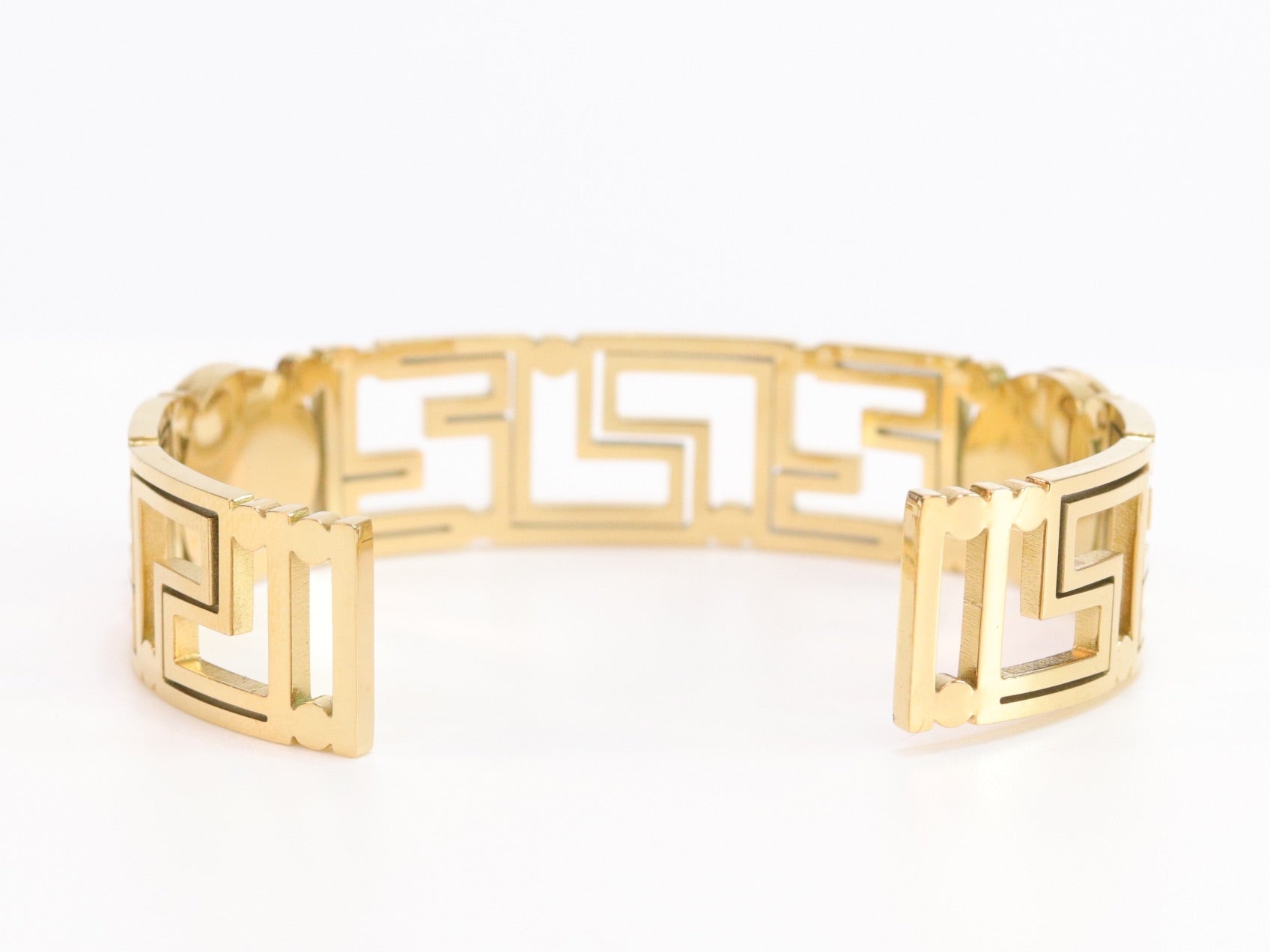 Alphabet V and Medusa Open Bracelet with gold finish
