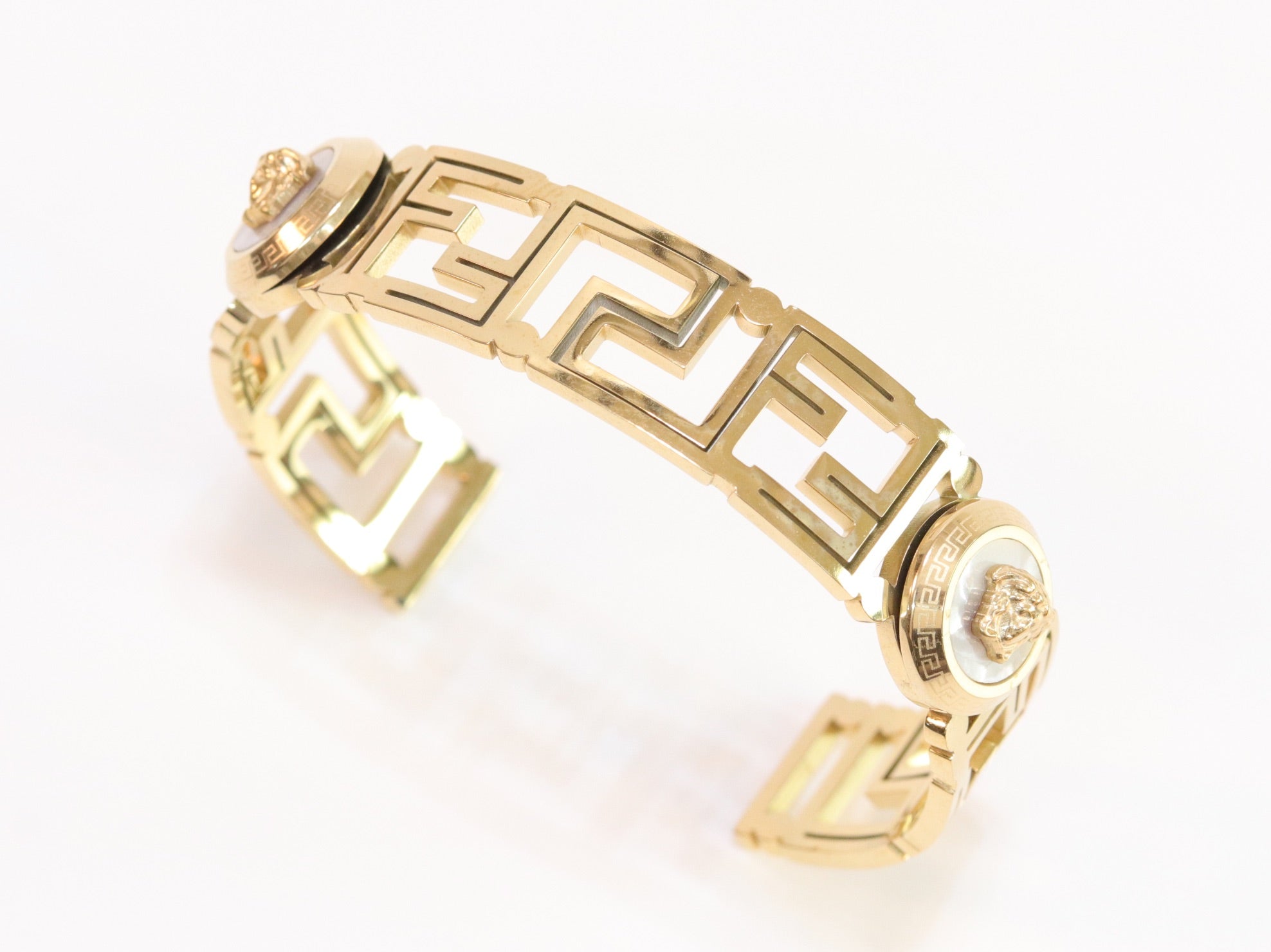 Alphabet V and Medusa Open Bracelet with gold finish