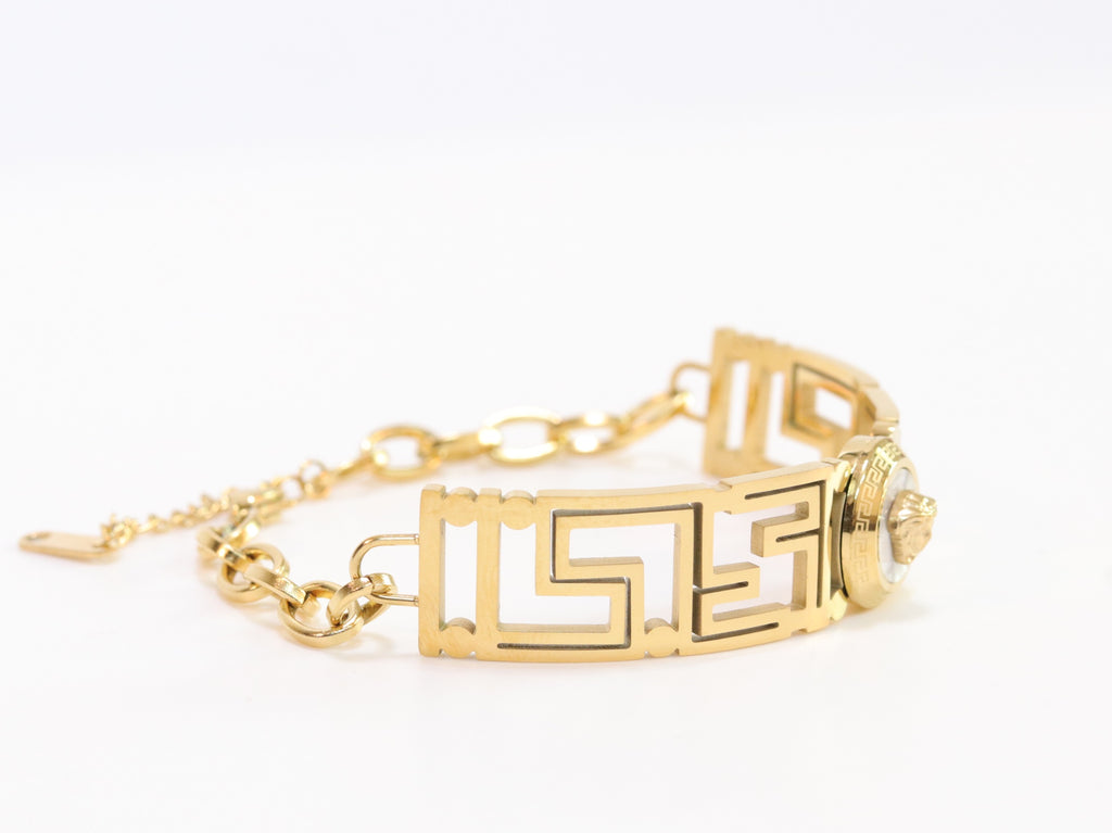 Alphabet V and Medusa Bracelet with chain in gold finish